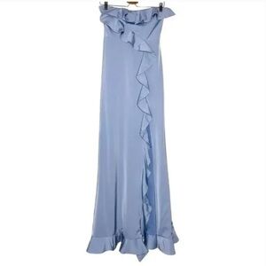 NBD Blue Strapless Ruffled A-line Gown